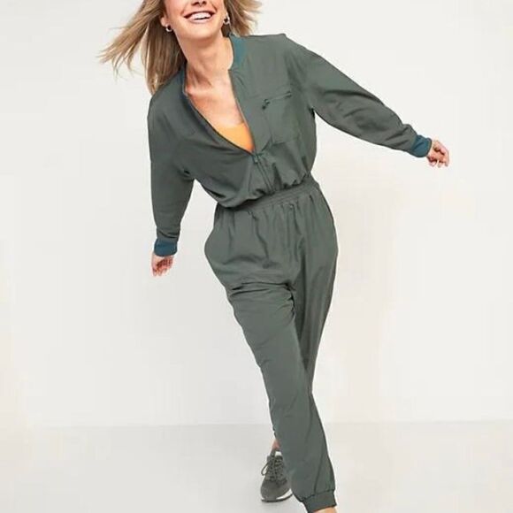 OLD NAVY StretchTech Cropped Zip Bomber Jumpsuit, Green, Size 4X, style #724953 - Picture 1 of 12